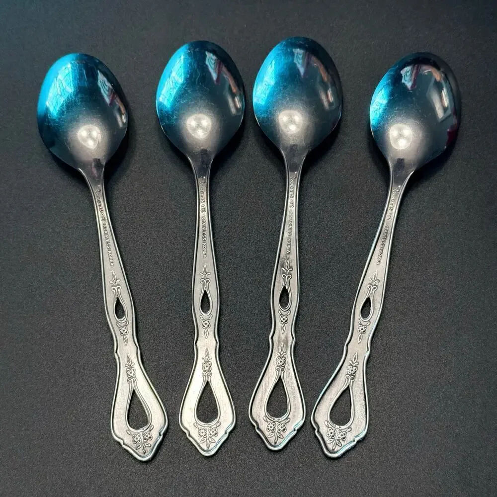 Set of 4 ROGERS VTG. Autumn Ballad (Stainless) Oval Soup Teaspoons KOREA